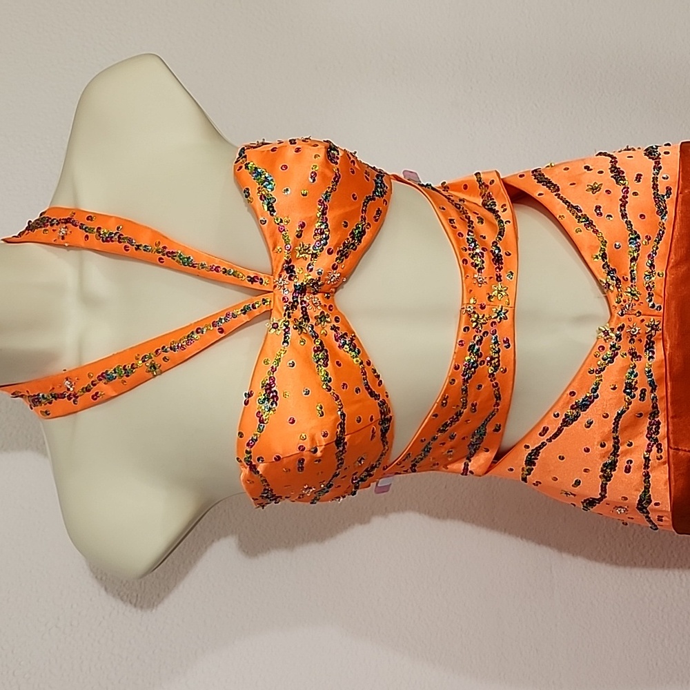 Excite Dress Vintage Cut Out Sequined Halter Neck Orange Size 8 - Picture 5 of 17